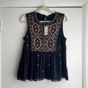 Anthropologie navy top with beading size medium